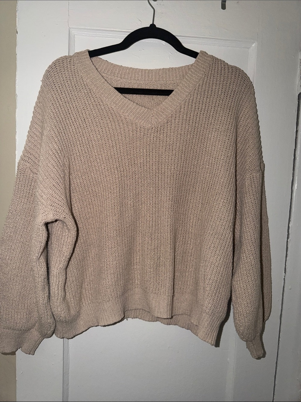 Cozy V-Neck Knit Sweater - Cream